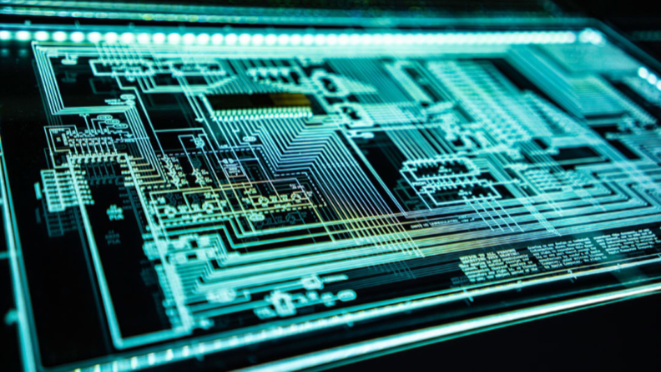 A up close shot of a lit up circuit board
